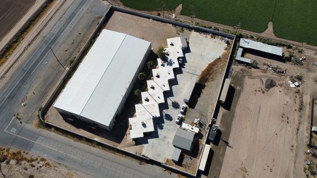 Top-down aerial of the walled site